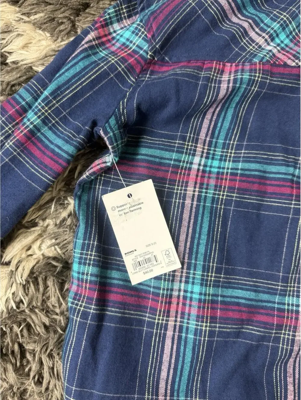 SO Goods For Life Plaid Flannel Shirt Girls Size Small 7 Blue Hooded Button Up